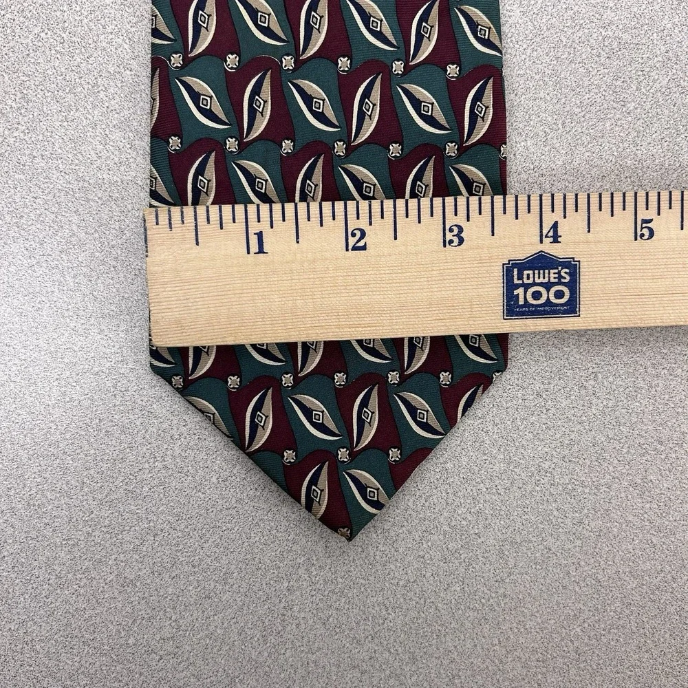 Brooks‎ Brothers Men's Tie 100% Silk Green Burgundy Geometric Made in USA